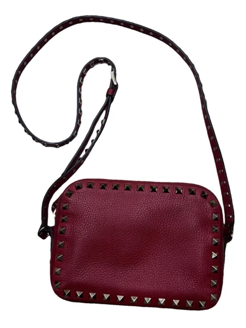 Valentino Garavani Stud-Trim Pebbled Leather Crossbody in Scarlet